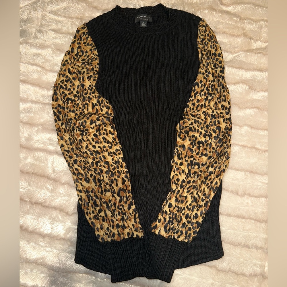 Black Sweater W/ Cheetah Sleeves